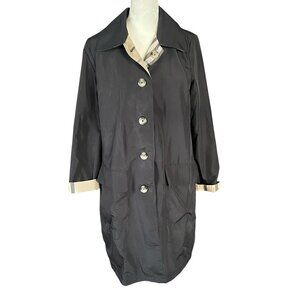 Rain Raps small black reversible button down collared rain trench coat women's